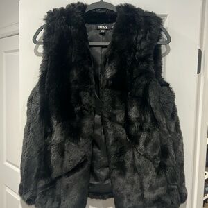 DKNY Women's Faux Fur Black Vest